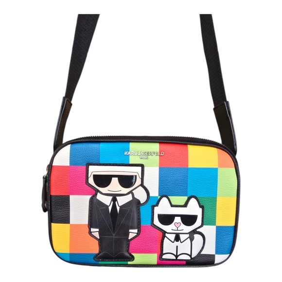 Karl Lagerfeld Maybelle Black Multicolor Checker Board Crossbody Bag - Picture 3 of 13